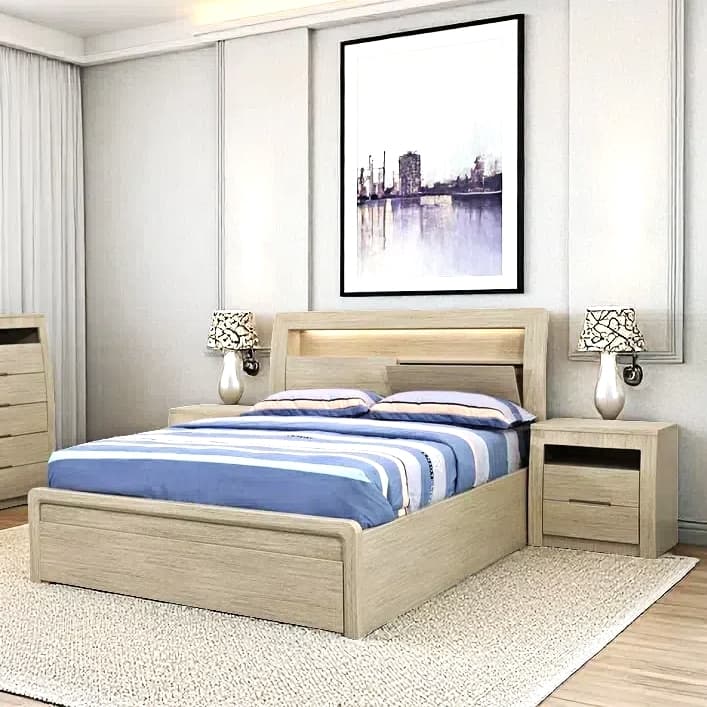 Lifestyle image of the  Skyline Bedside Table from Forty Winks