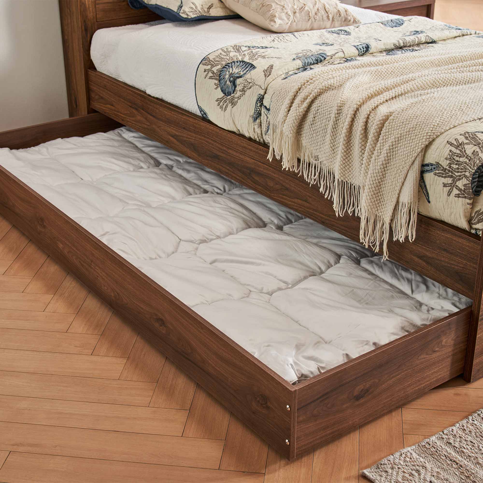 Lifestyle image of the Bellevue Rustic Walnut Ksb Trundle from Forty Winks