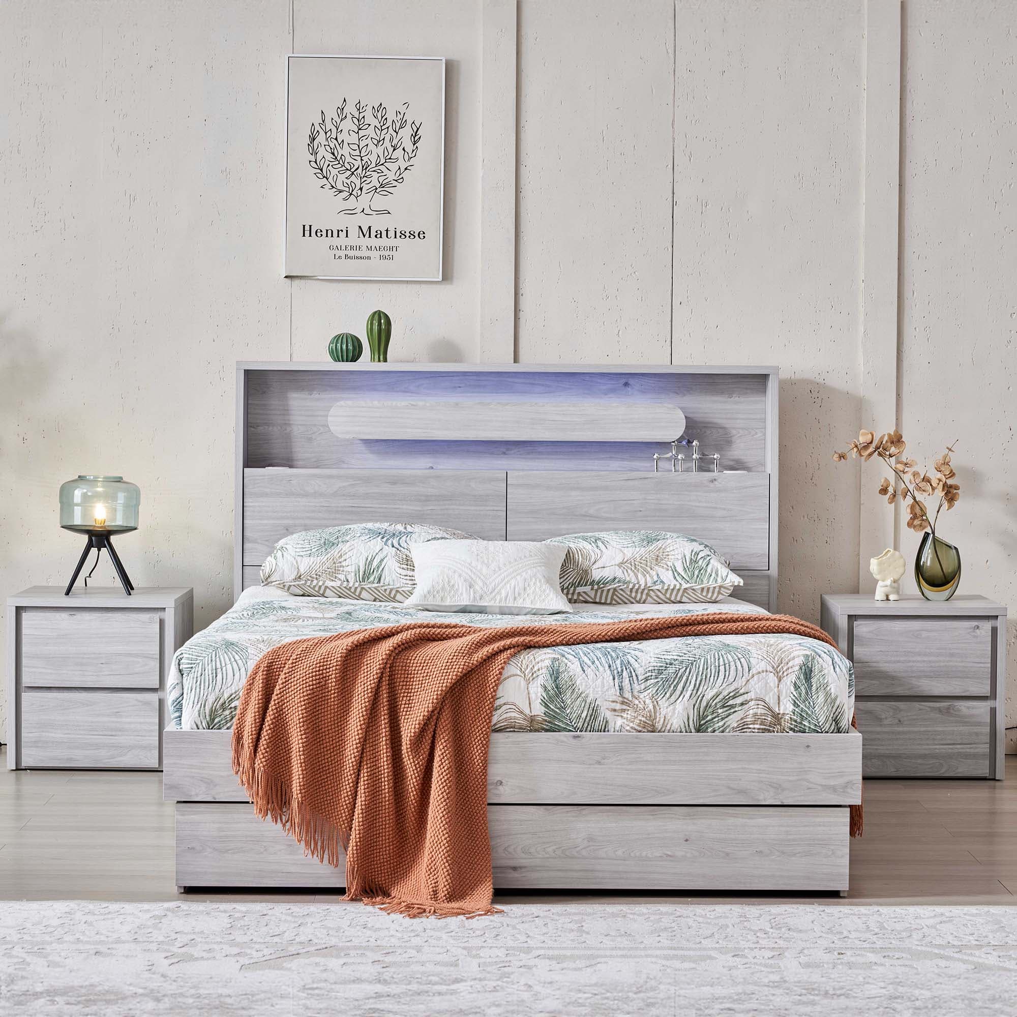 Lifestyle image of the  Nova Stone Oak Bedside 2 Drawer from Forty Winks