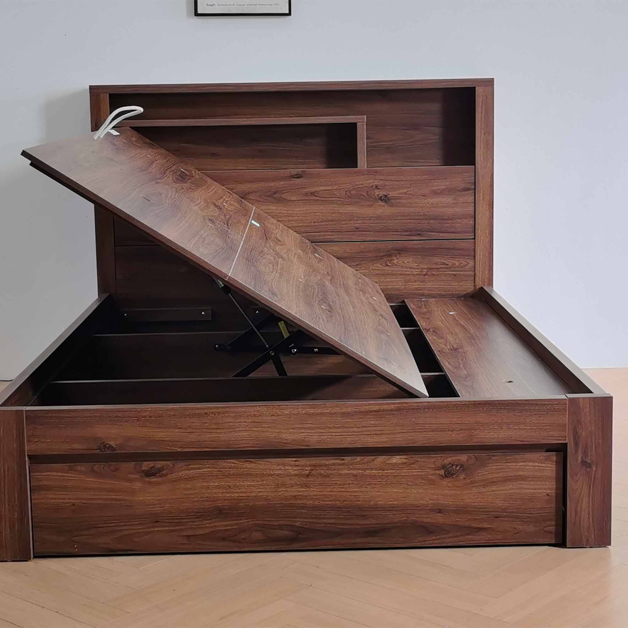 Product image of the  Bellevue Rustic Walnut Qb Bed W/Side Gas Lift & End Drawer Base from Forty Winks
