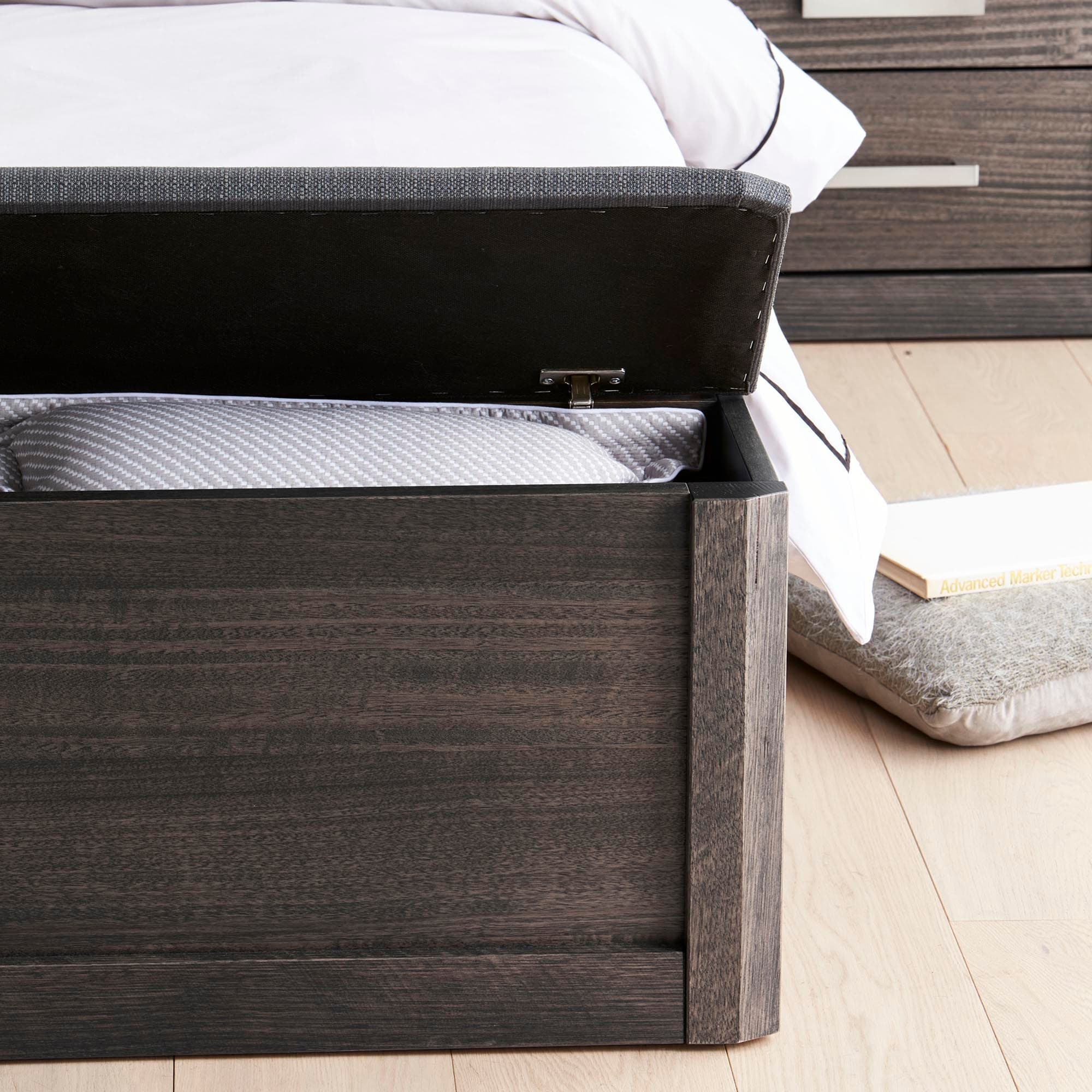 Lifestyle image of the  Maitland Extended Qb Bed W/Box Foot Storage (Charcoal, Vibe Charcoal) from Forty Winks