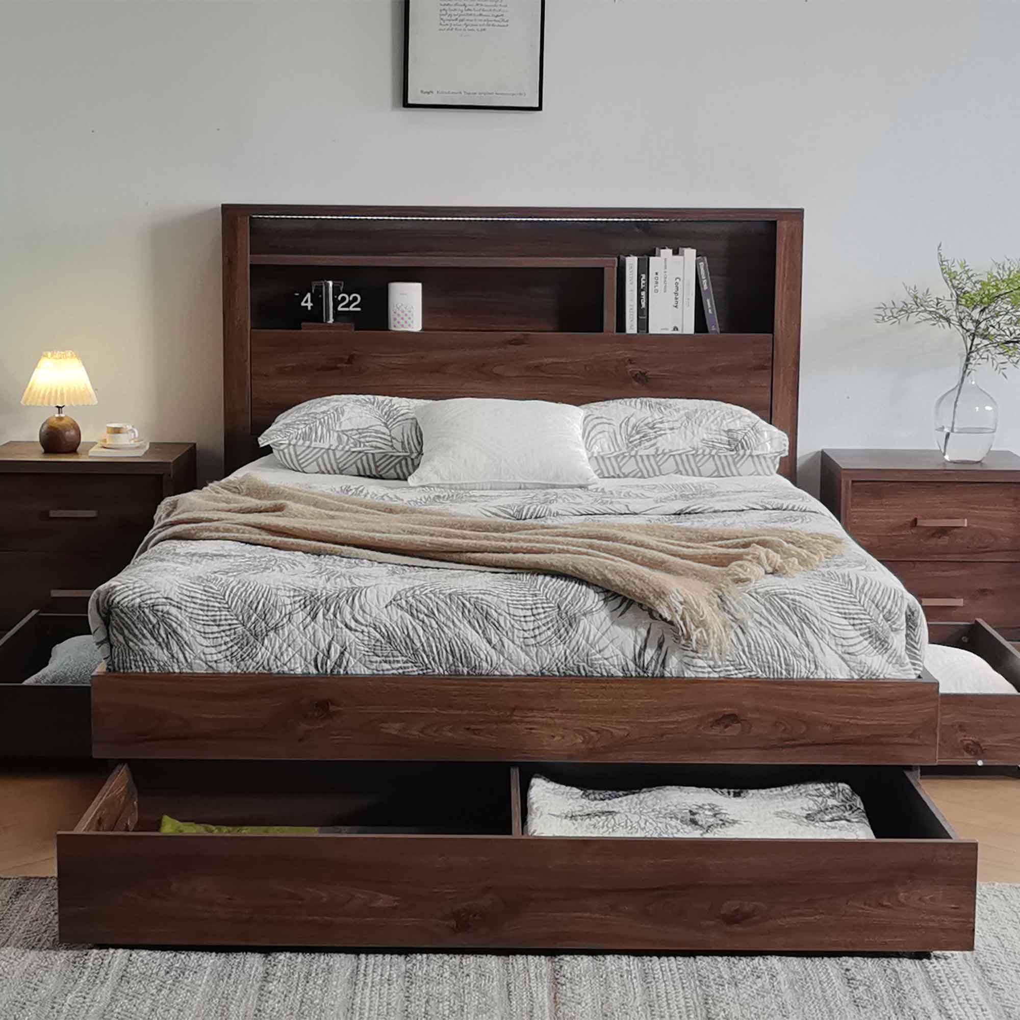 Lifestyle image of the  Bellevue Rustic Walnut Qb Bed W/3 Drawers Base from Forty Winks