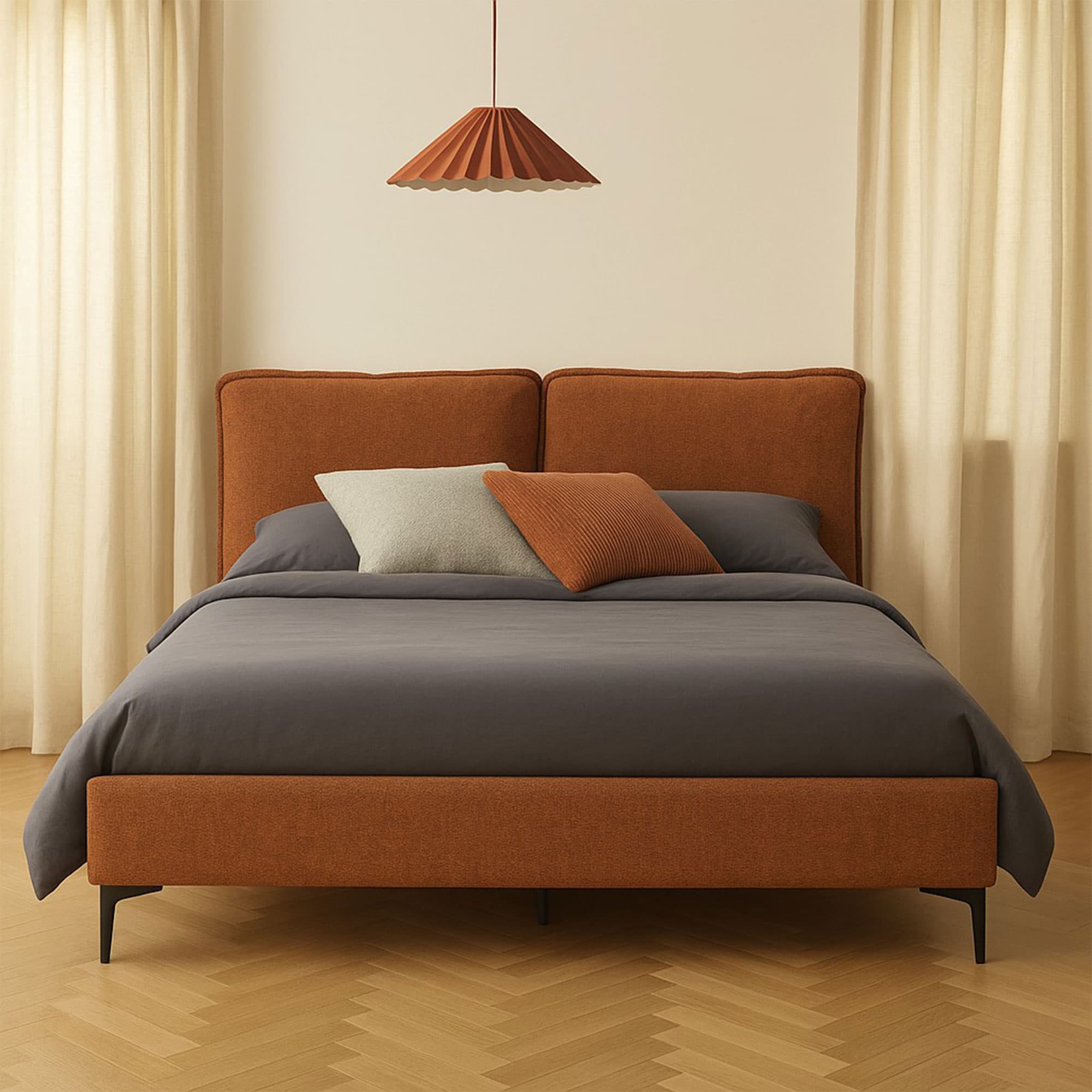 Lifestyle image of the  Lara Qb Upholstered Bed (Rust) from Forty Winks