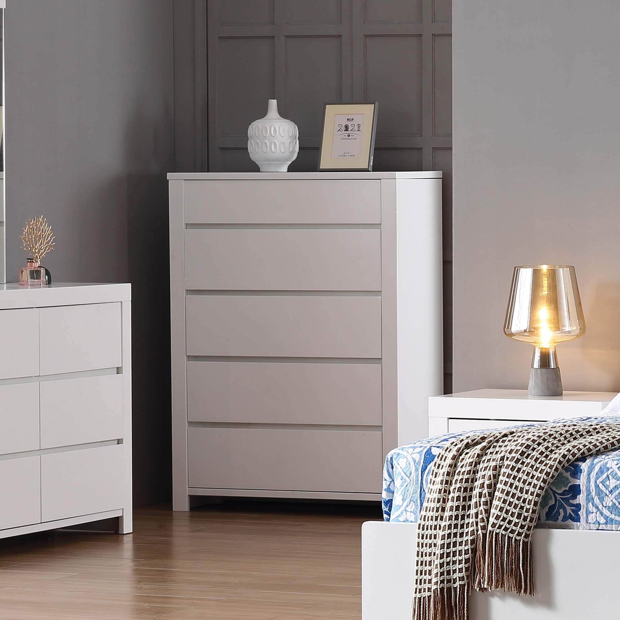 3D image of the  Lugano Ivory White Tallboy 5 Drawer from Forty Winks