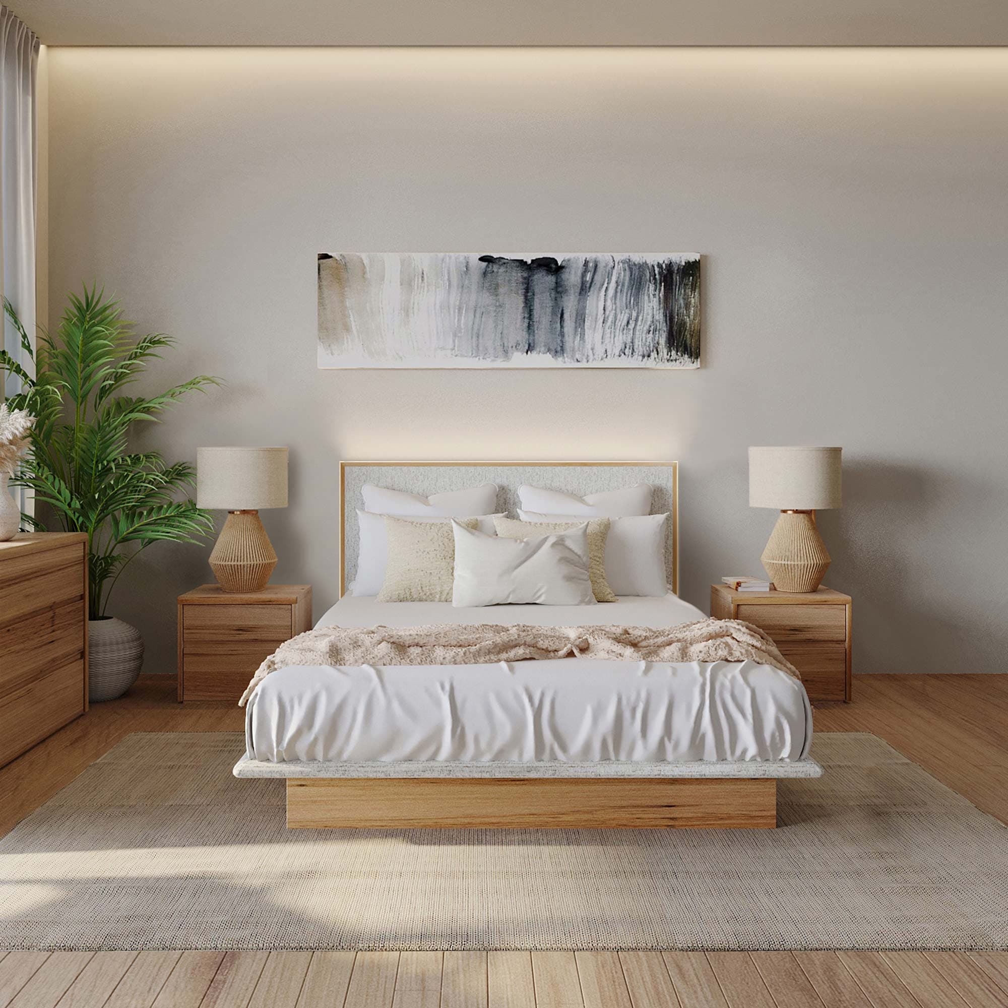 Lifestyle image of the  Soho Bedside 2 Drawer (Light Ash) from Forty Winks