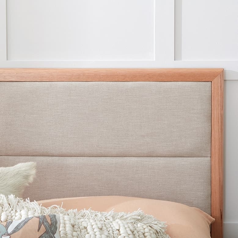 Detail image of the  Airlie Qb Bed Complete W/Upholstered Head (Natural, Keylargo Almond) from Forty Winks