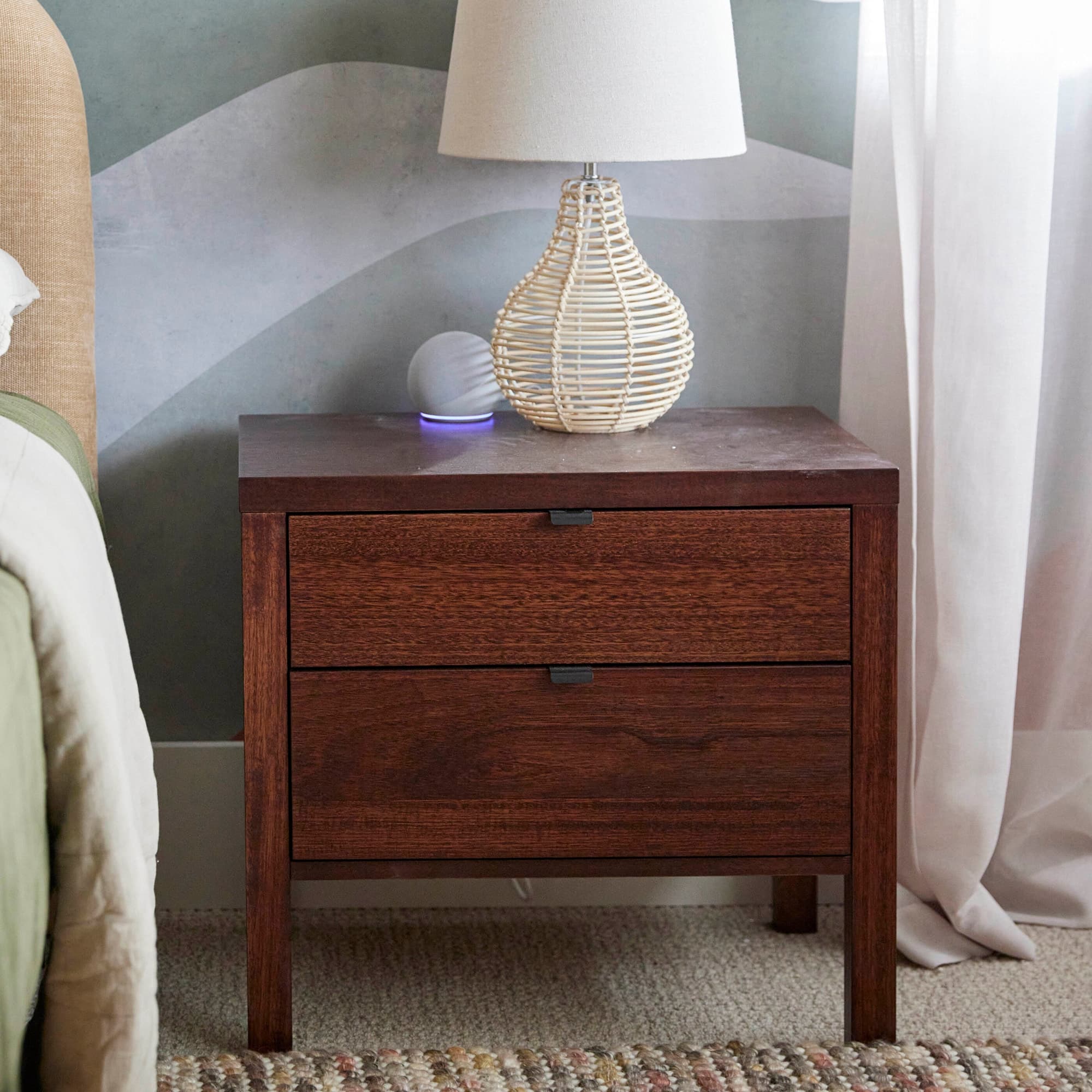 Lifestyle image of the  City X Bedside Table 2 Drw (Chocolate) from Forty Winks