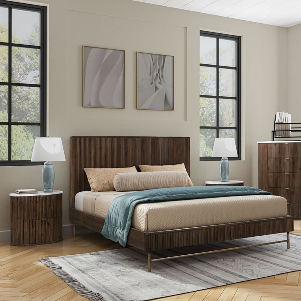 Lifestyle image of the  Razzo Queen Bed Madera Oak from Forty Winks