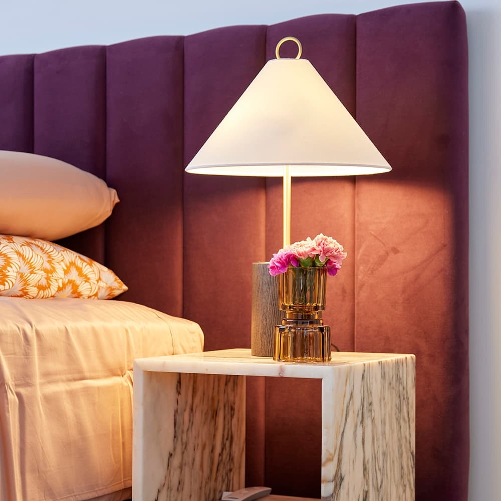Lifestyle image of the  Avenue Qb Bedhead W/Samos Base Plush Brinjal from Forty Winks