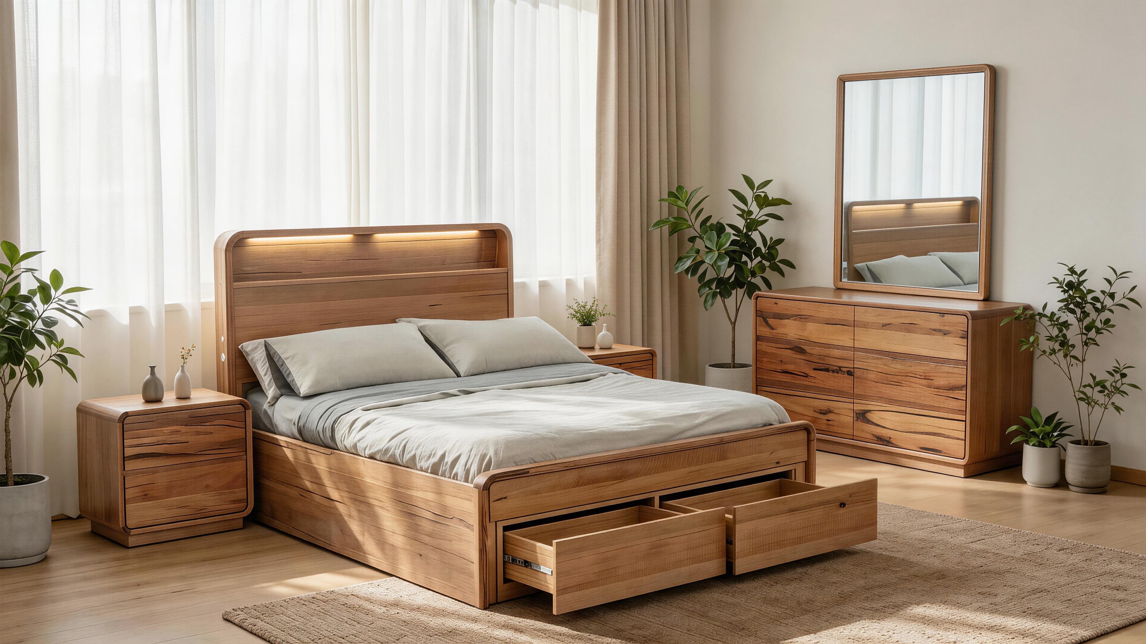 Lifestyle image of the  Macquarie Qb Bed W/Gas Lift & Drawers from Forty Winks
