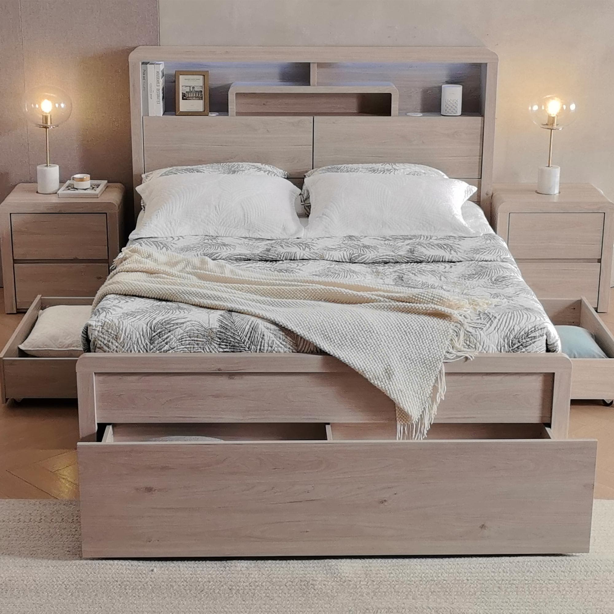 Lifestyle image of the  Aria (Milan Oak) Qb Bed W/3 Drawers from Forty Winks