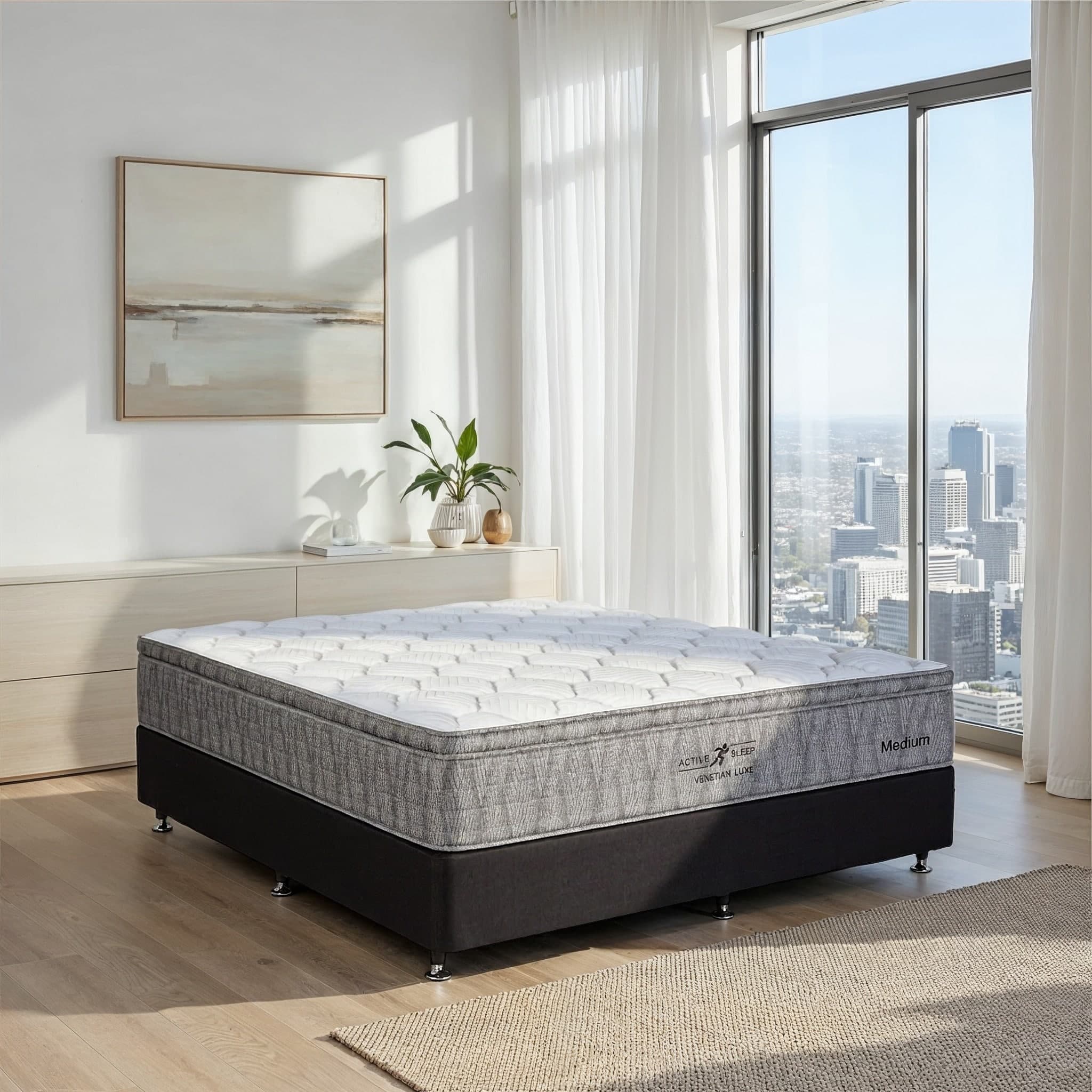 Lifestyle image of the Venetian Luxe Medium Mattress Qb from Forty Winks