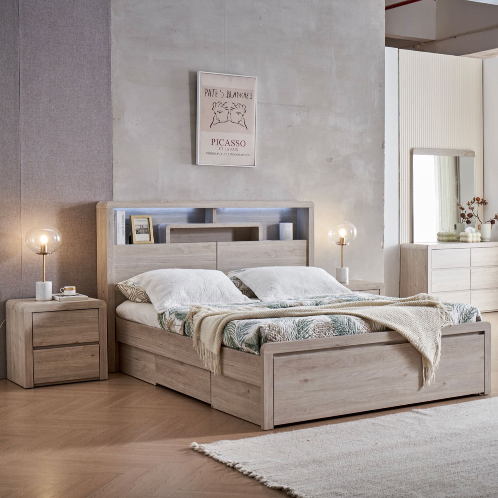 Lifestyle image of the Aria (Milan Oak) Qb Bed W/3 Drawers from Forty Winks