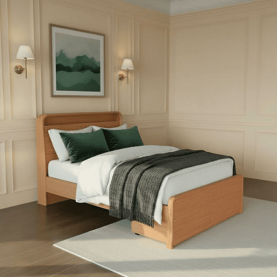 Lifestyle image of the Valentine Qb Bed W/Bookend Head & Drawer Base from Forty Winks
