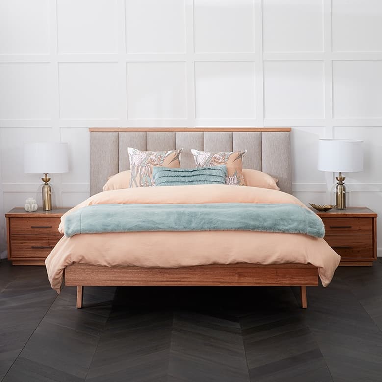 3D image of the Alexa Qb Bed W/Upholstered Head (Native, Blaze Stone) from Forty Winks