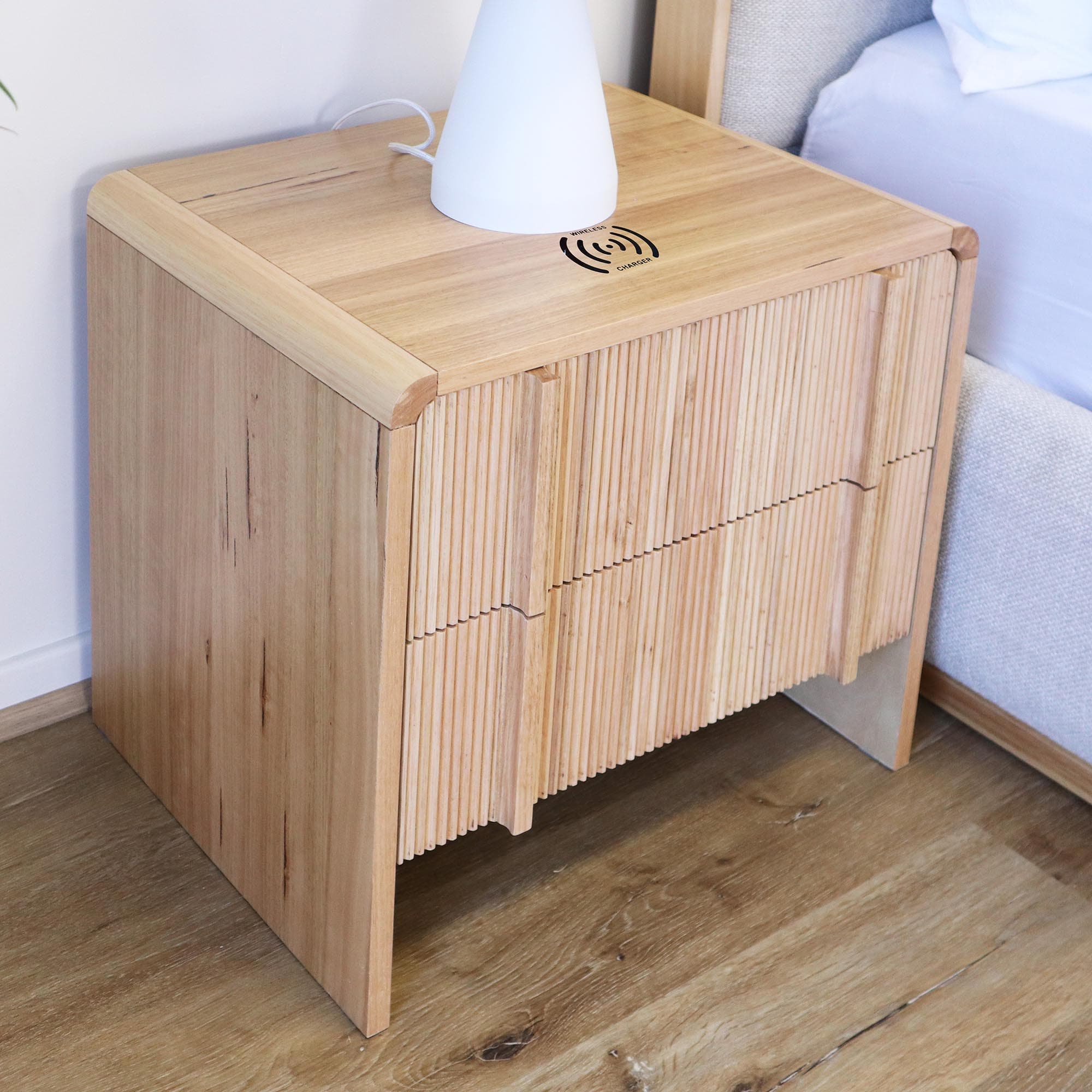 Lifestyle image of the Bowen Bedside Table from Forty Winks