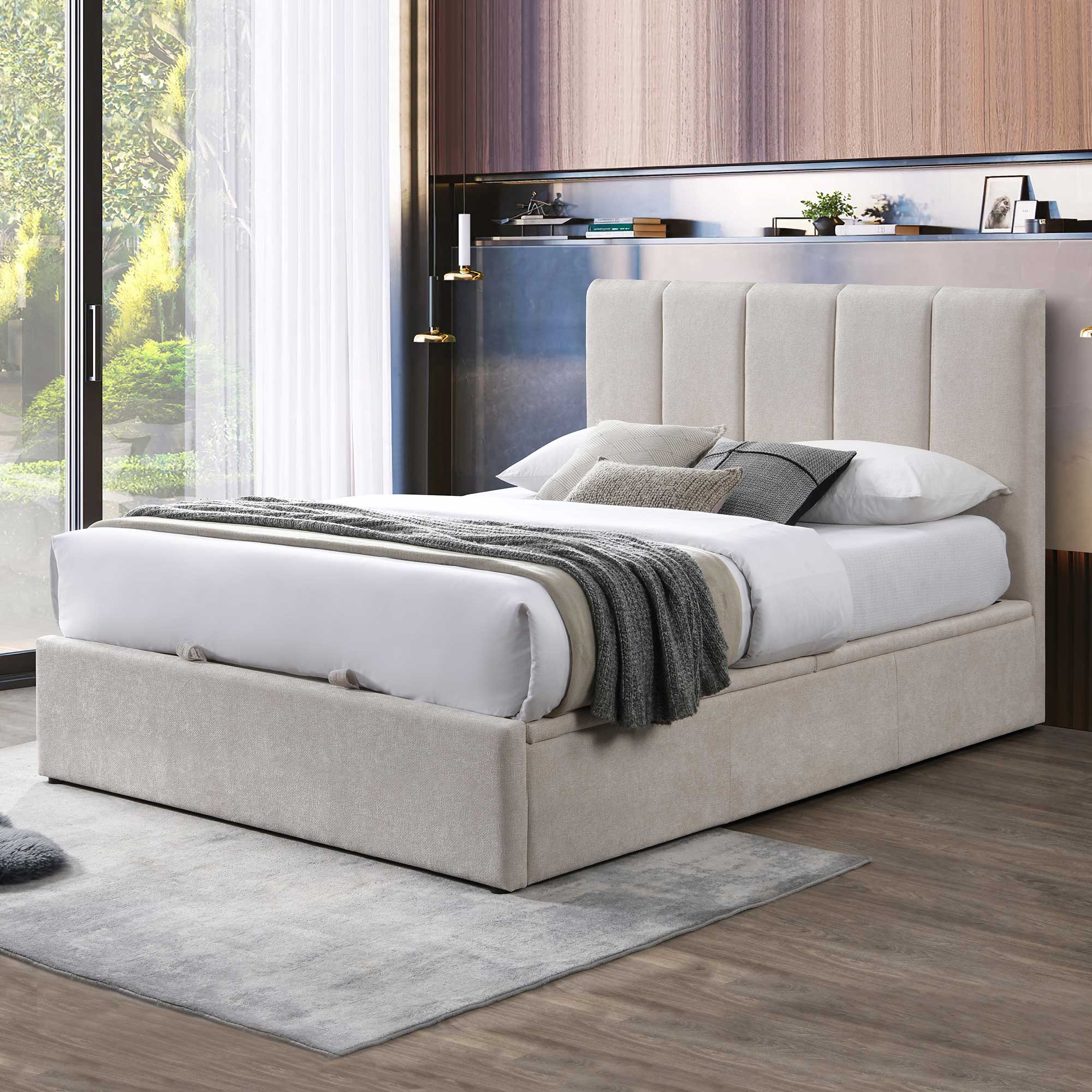 Lifestyle image of the Harlow Qb Bed W/Gas Lift (Beige) from Forty Winks