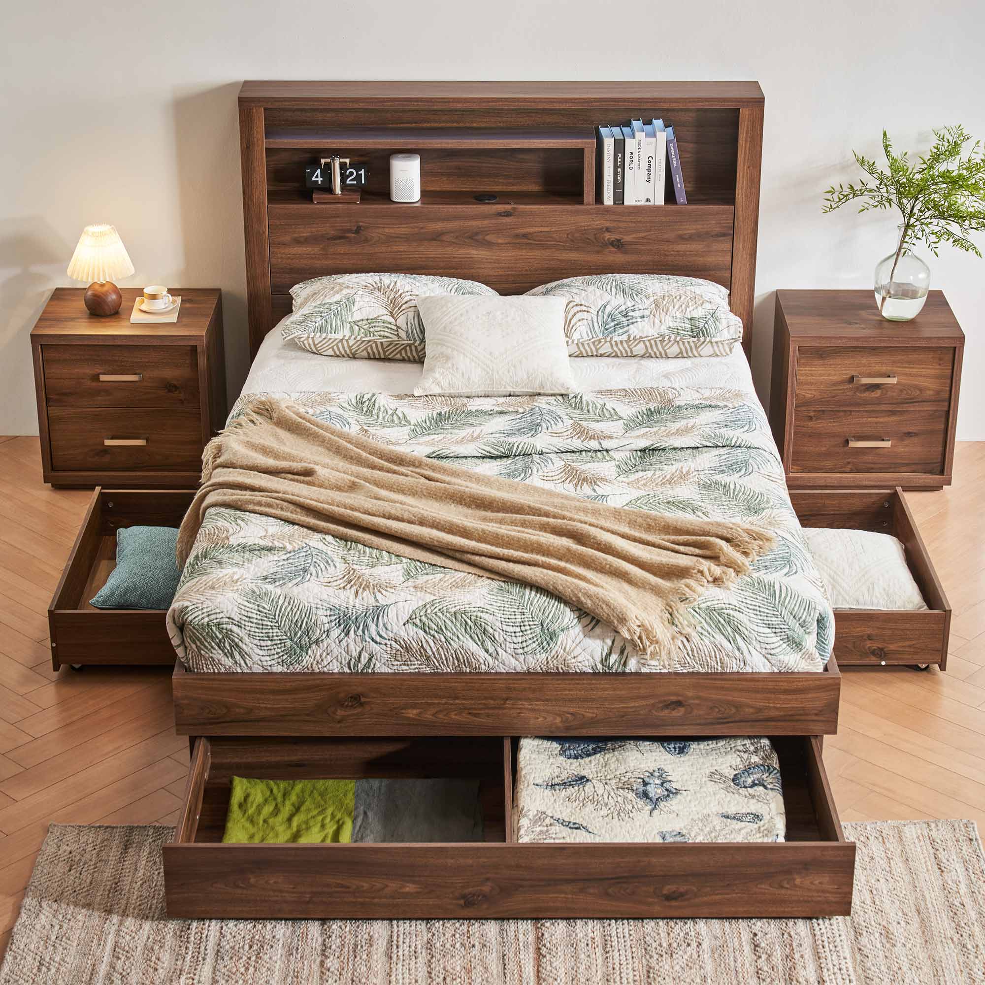Lifestyle image of the Bellevue Rustic Walnut Qb Bed W/3 Drawers Base from Forty Winks