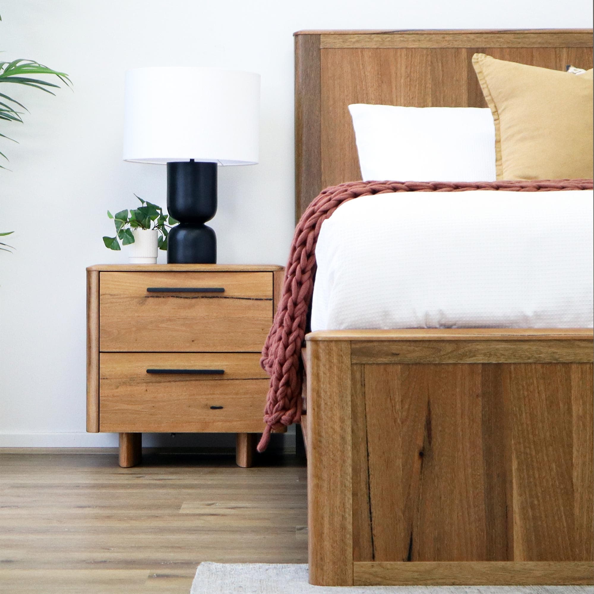 Lifestyle image of the Dunsborough Bedside Table from Forty Winks