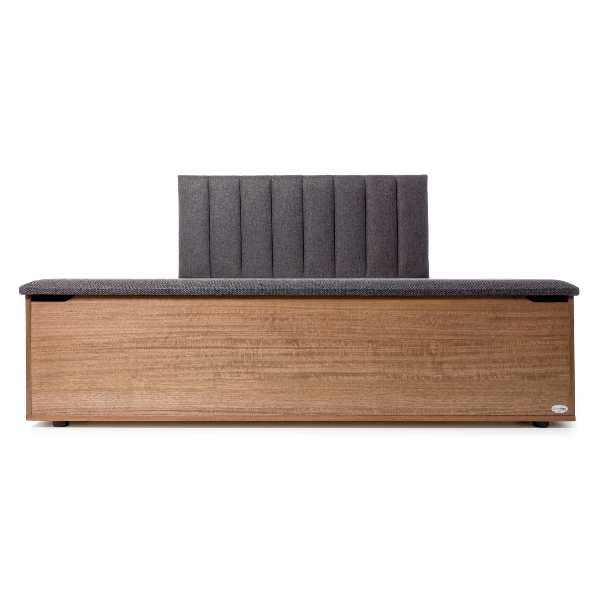 3D image of the Lincoln Qb Bed W/Upholstered Head, Storage Foot Box (Latte, Warwick Checkmate Slate) from Forty Winks